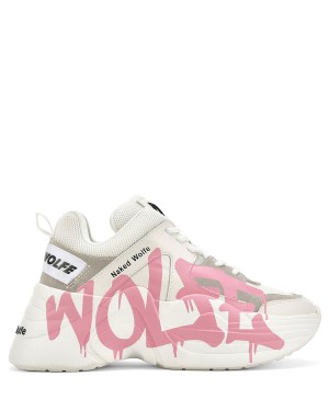 Sneakers Naked Wolfe Pista Logo Donna Bianche Rosa | NNG5558SQ