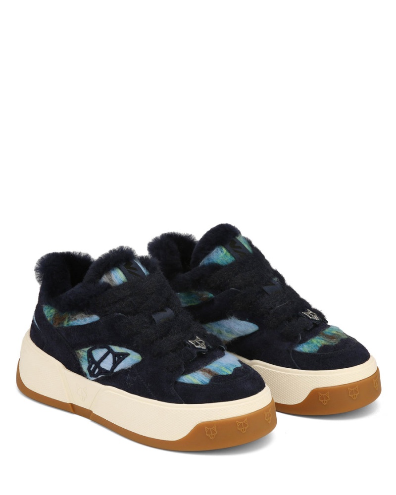 Sneakers Naked Wolfe Crash Hairy Cow Scamosciate Lana Vergine Donna Blu Scuro | UVH3067BL